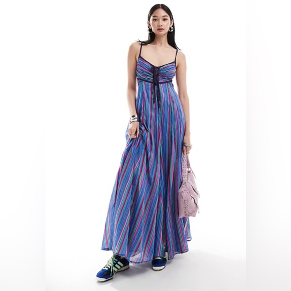 SOLD-on Depop FREE PEOPLE DREAM WEAVER MAXI DRESS Aqua Combo NWT Size Medium - Picture 2 of 12